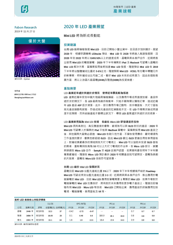 2020年LED產業展望：Mini LED將為新成長動能