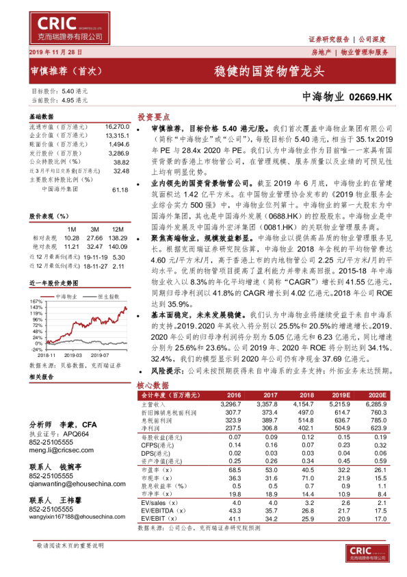 稳健的国资物管龙头