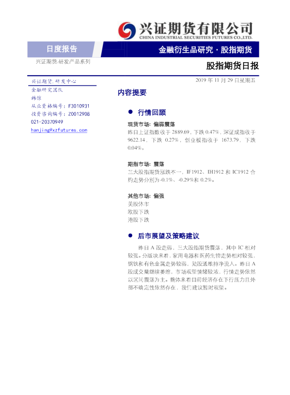 股指期货日报