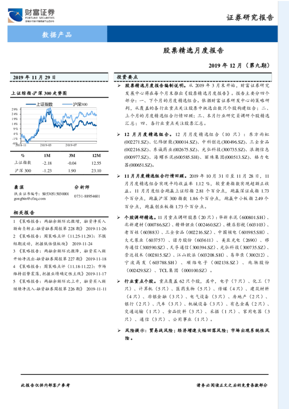 股票精选月度报告2019年12月（第九期）