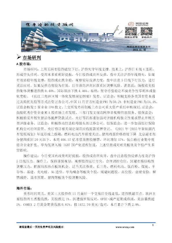 网信证券资讯晨报