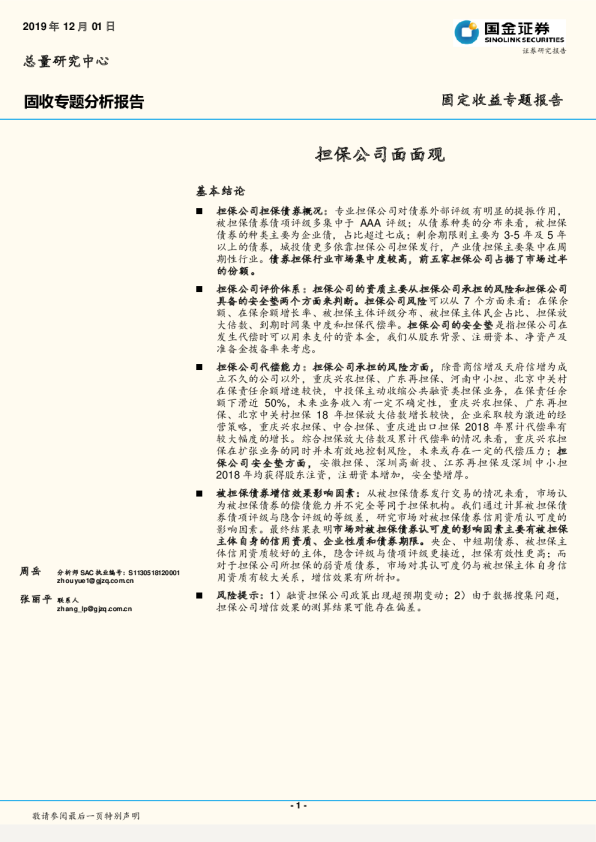 固定收益专题报告：担保公司面面观