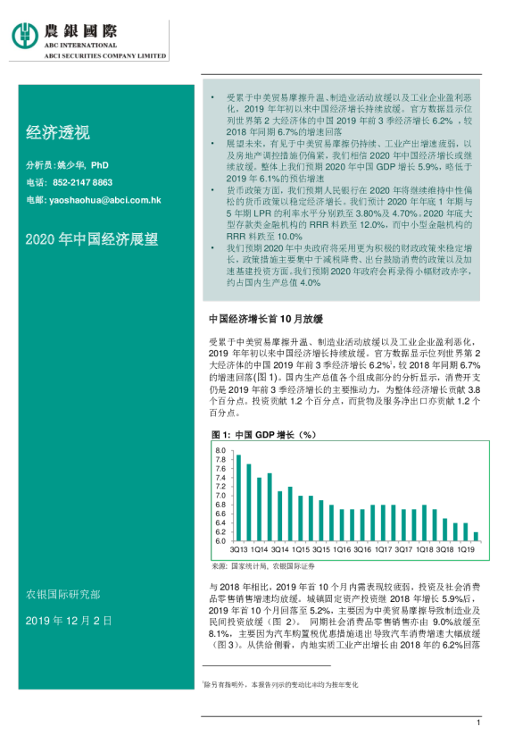 2020年中国经济展望