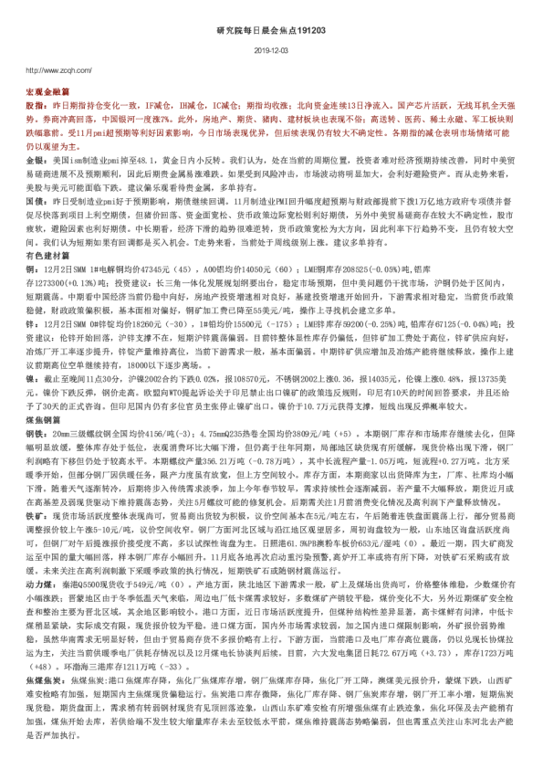 中财期货研究院每日晨会焦点