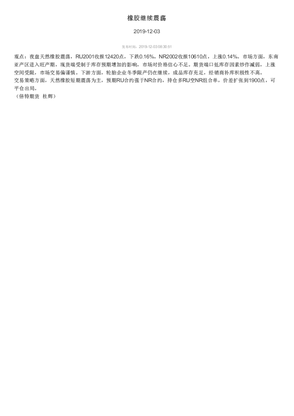 橡胶继续震荡