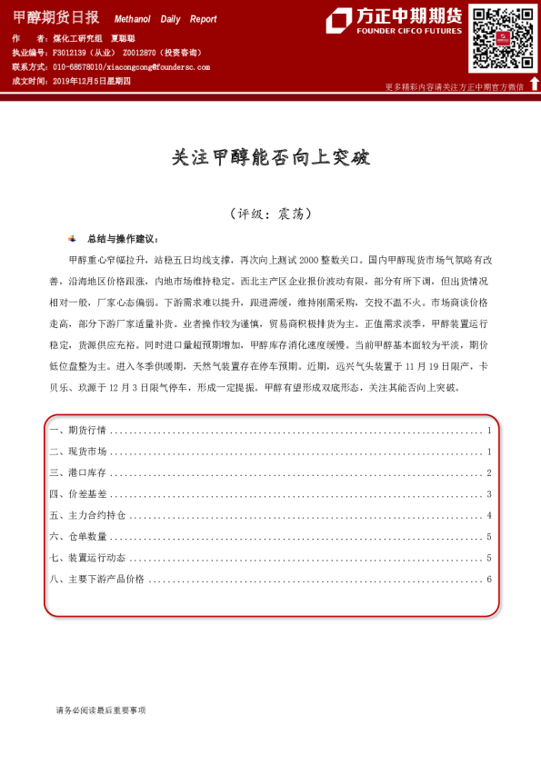 关注甲醇能否向上突破
