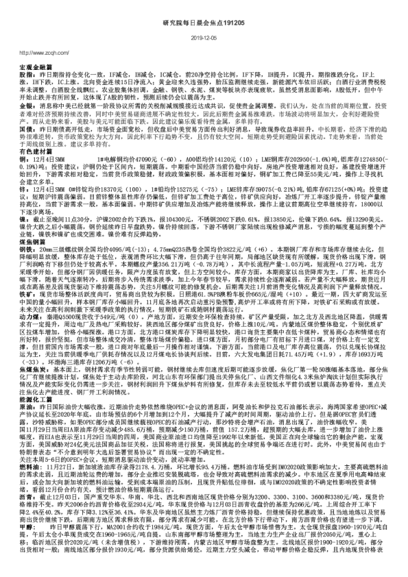 中财期货研究院每日晨会焦点