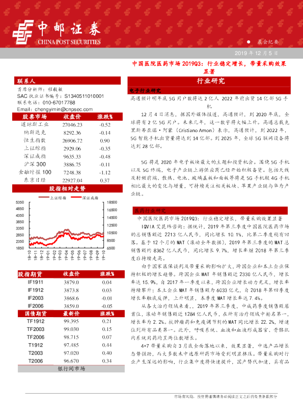 中国医院医药市场2019Q3：行业稳定增长，带量采购效果显著