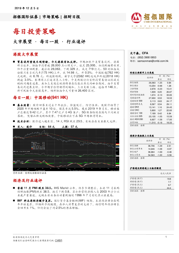 招银国际每日投资策略