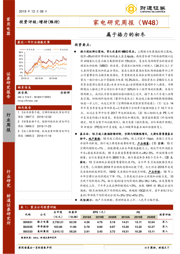 家电研究周报（W48）：属于格力的初冬