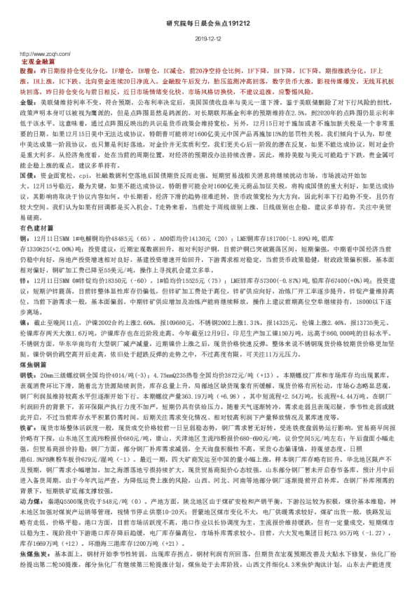 中财期货研究院每日晨会焦点