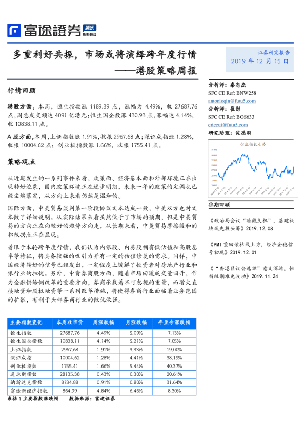 港股策略周报：多重利好共振，市场或将演绎跨年度行情