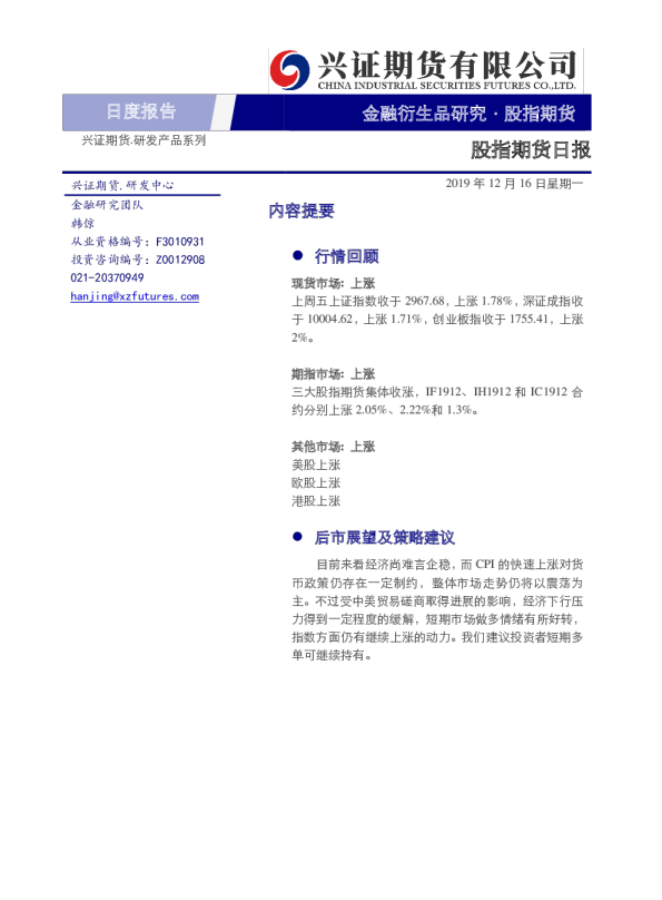 股指期货日报