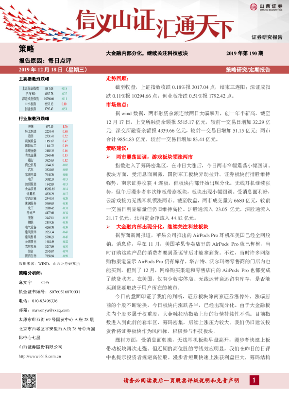 每日点评：大金融内部分化，继续关注科技板块