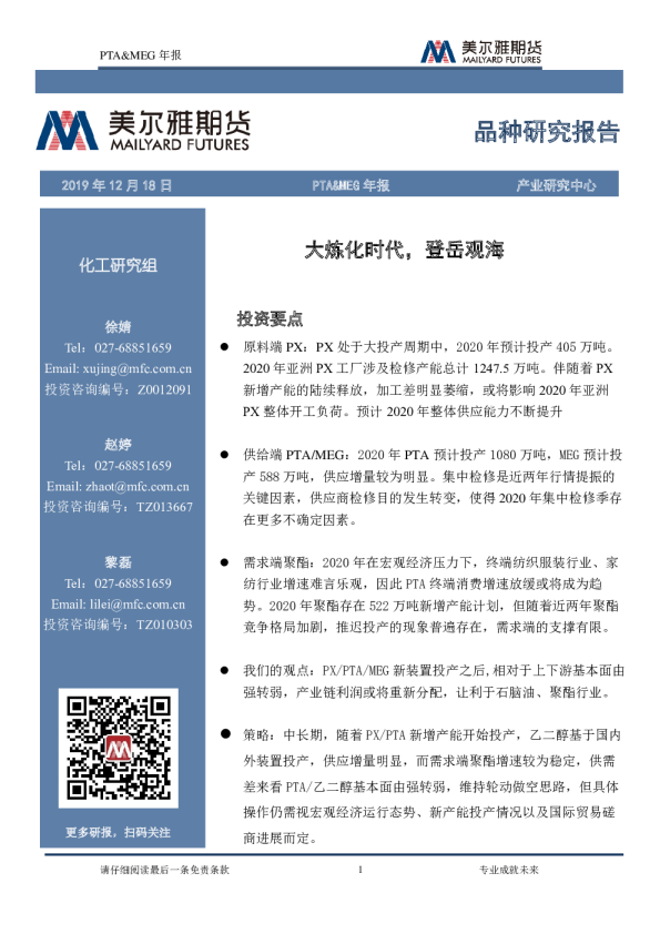 PTA&MEG年报：大炼化时代，登岳观海