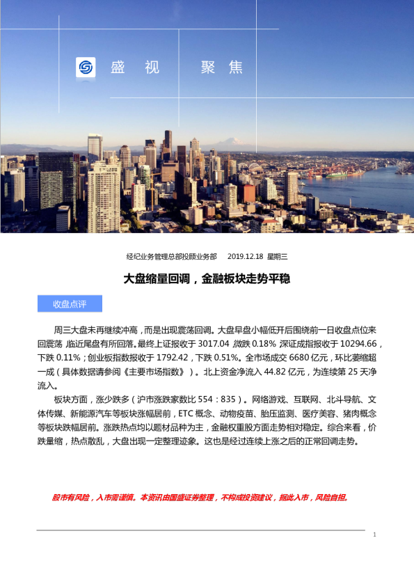 大盘缩量回调，金融板块走势平稳