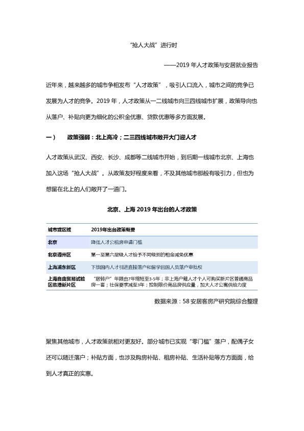 “抢人大战”进行时 ——2019 年人才政策与安居就业报告