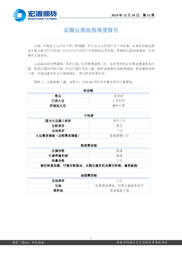 宏源豆类油脂周度报告