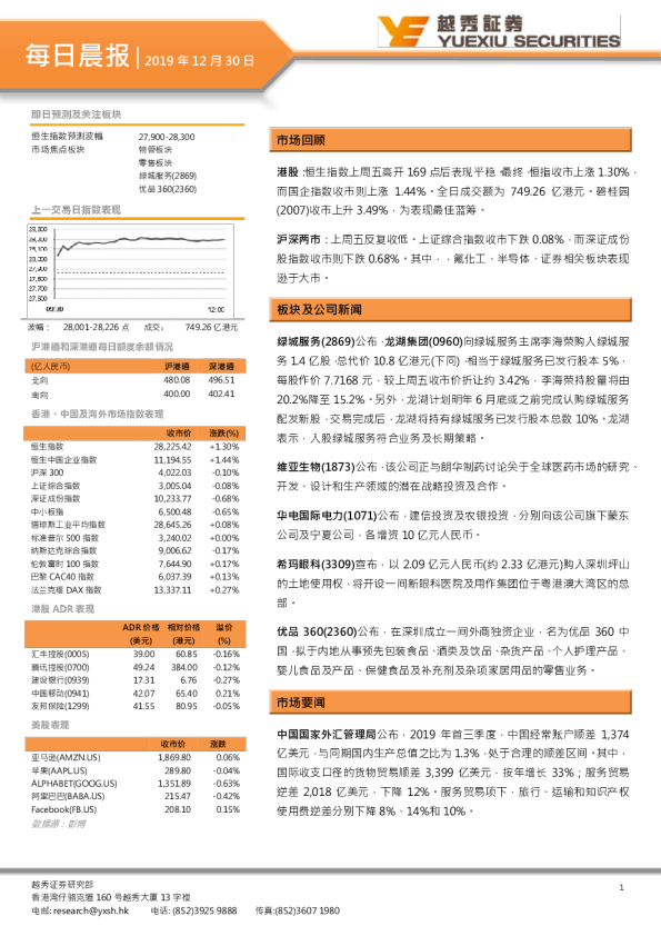 越秀证券每日晨报