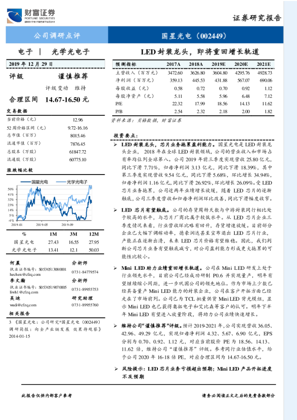 LED封装龙头，即将重回增长轨道