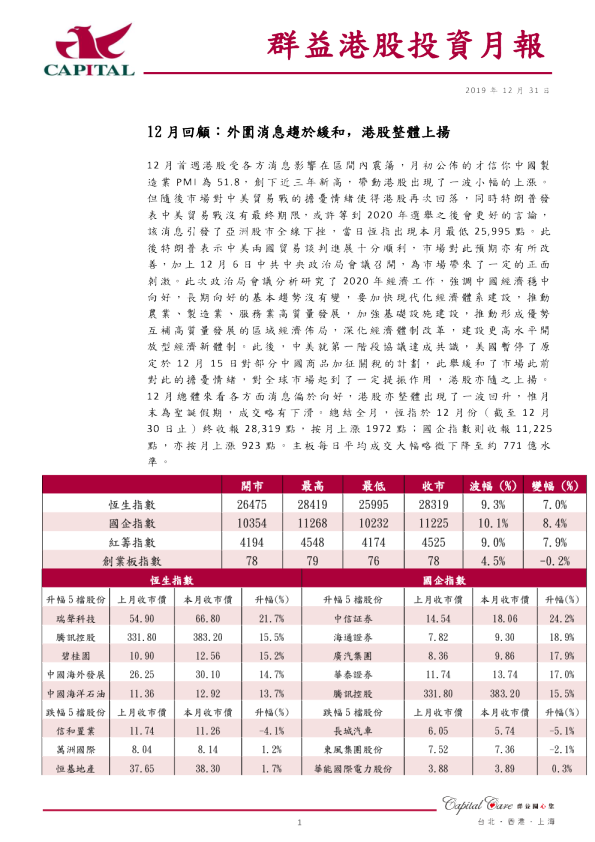 群益港股投资月报