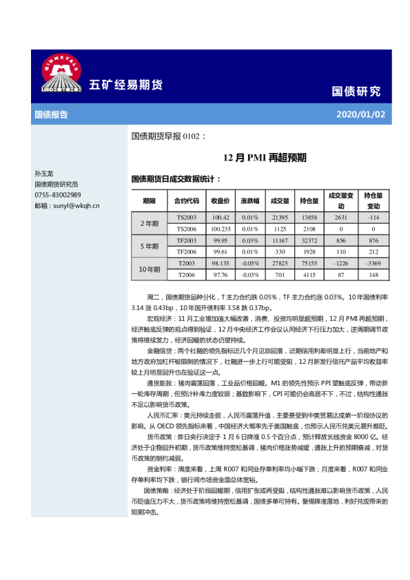 国债期货早报：12月PMI再超预期