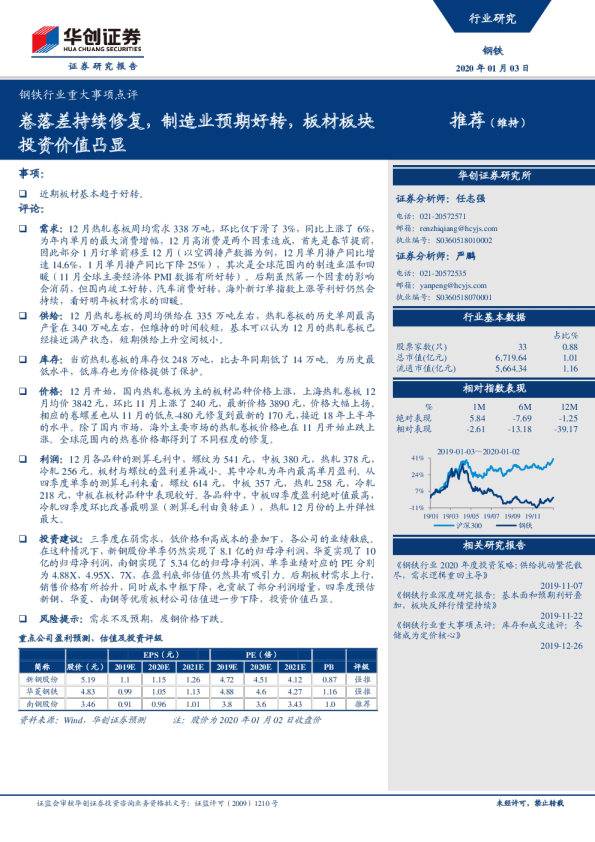 卷落差持续修复，制造业预期好转，板材板块投资价值凸显