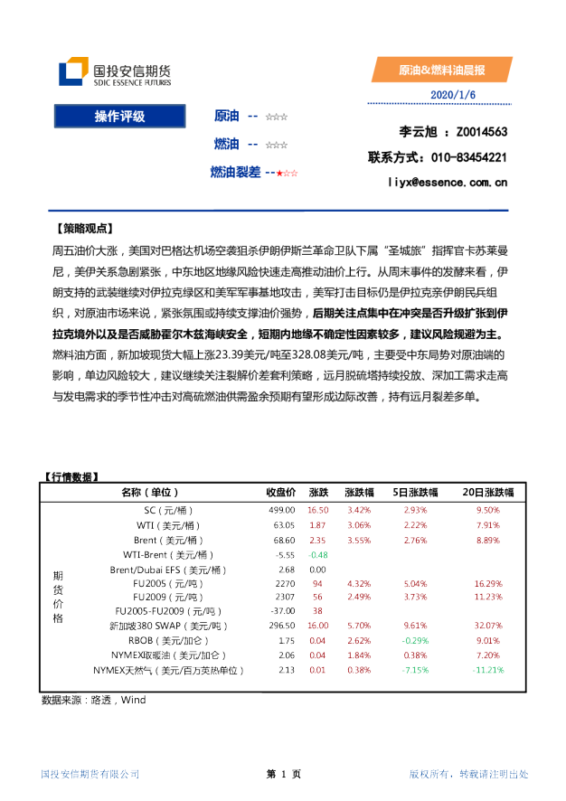 安信期货原油&燃料油晨报