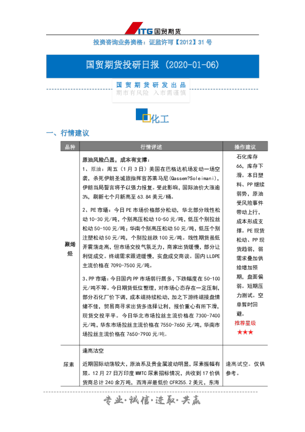 国贸期货化工投研日报
