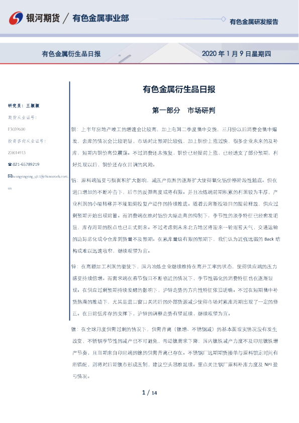 有色金属衍生品日报