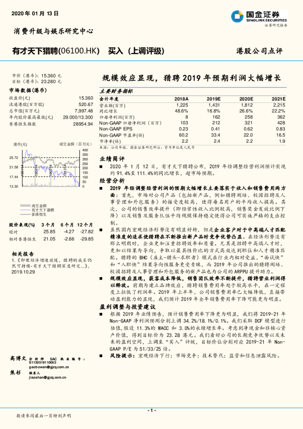 规模效应显现，猎聘2019年预期利润大幅增长