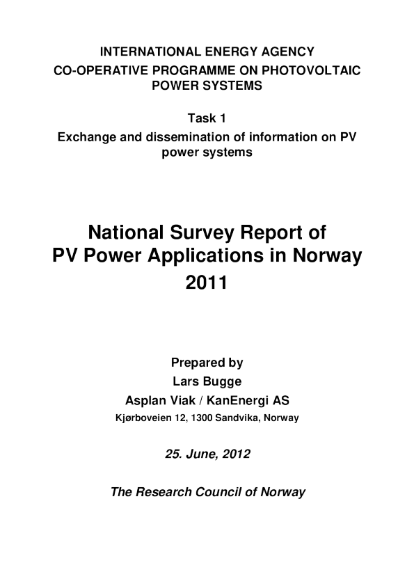 挪威光伏发电应用全国调查报告-2011