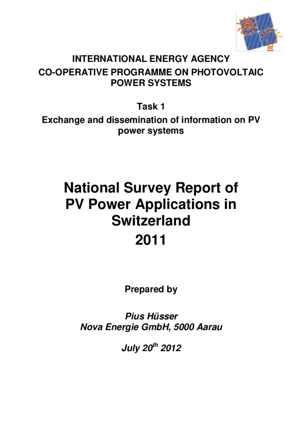 2011年瑞士光伏发电应用全国调查报告