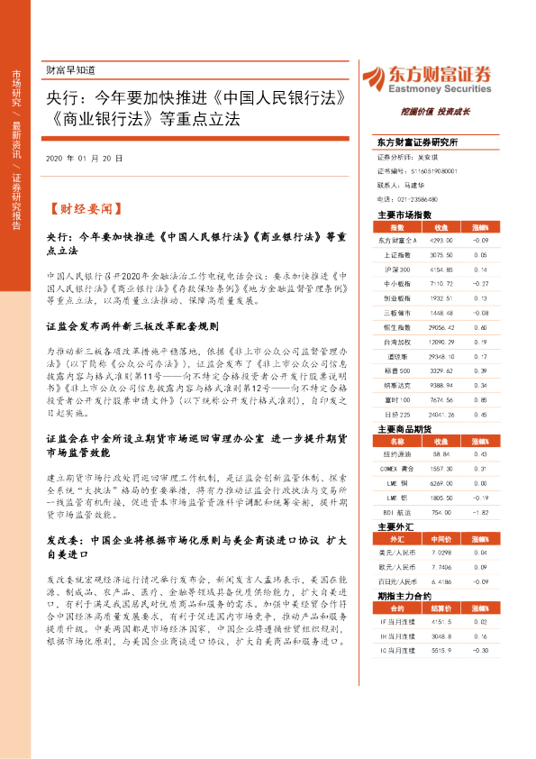 财富早知道：央行：今年要加快推进《中国人民银行法》《商业银行法》等重点立法