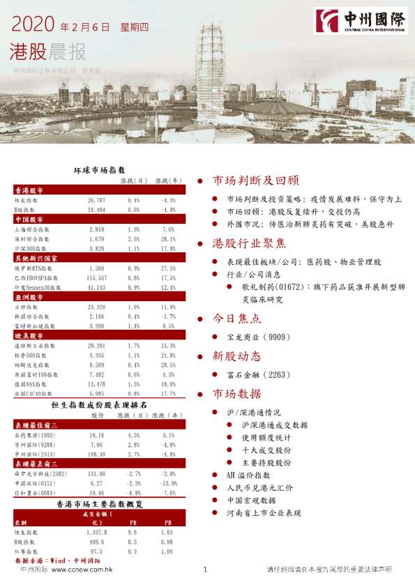 中州国际港股晨报