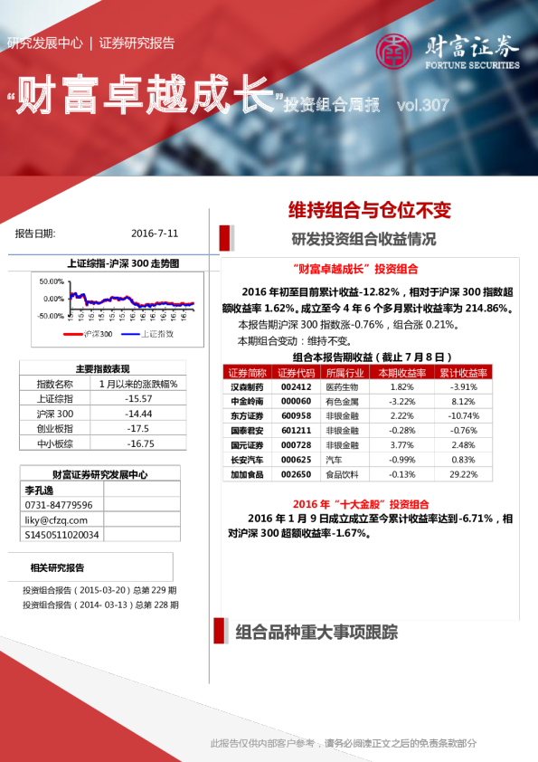 “财富卓越成长”投资组合周报