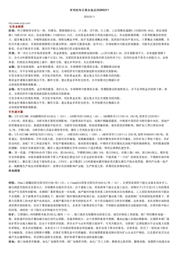 中财期货研究院每日晨会焦点