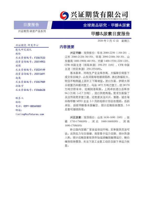 甲醇&尿素日度报告