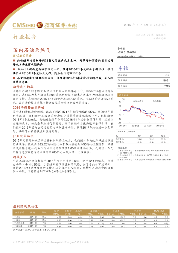 国内石油天然气行业：黎明前的黑暗