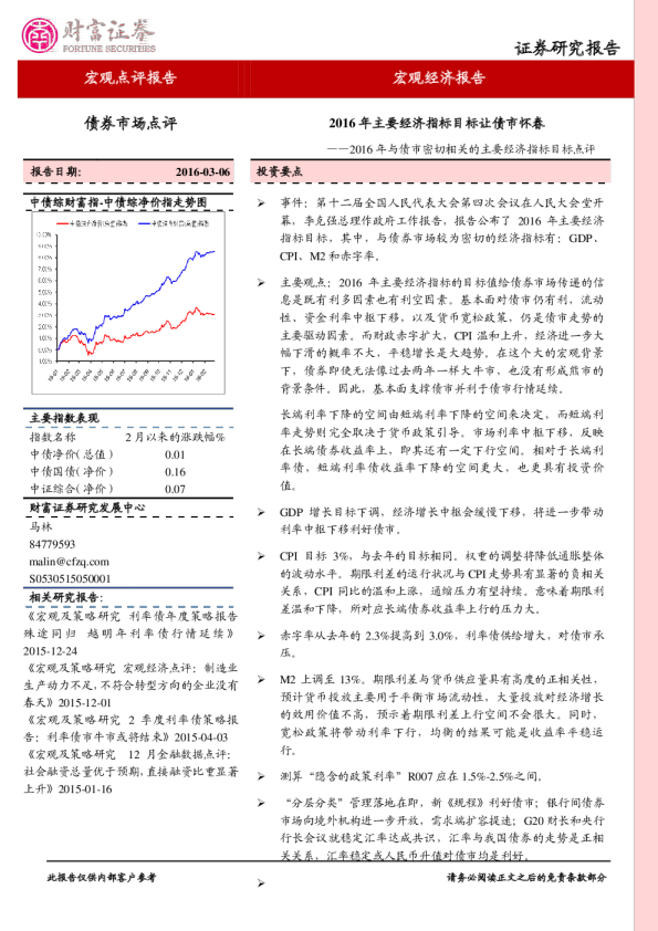 2016年主要经济指标目标让债市怀春