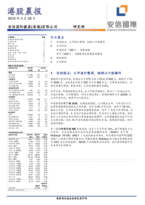 安信国际港股晨报