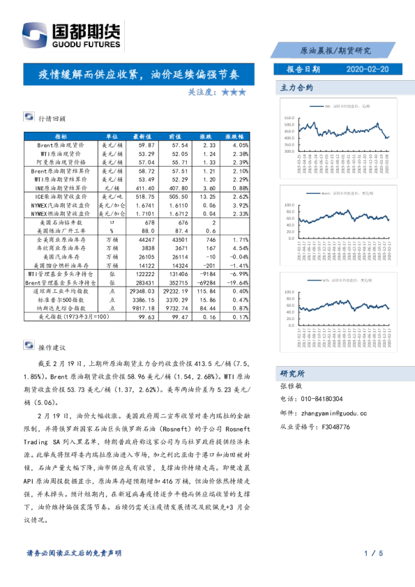 原油晨报：疫情缓解而供应收紧，油价延续偏强节奏