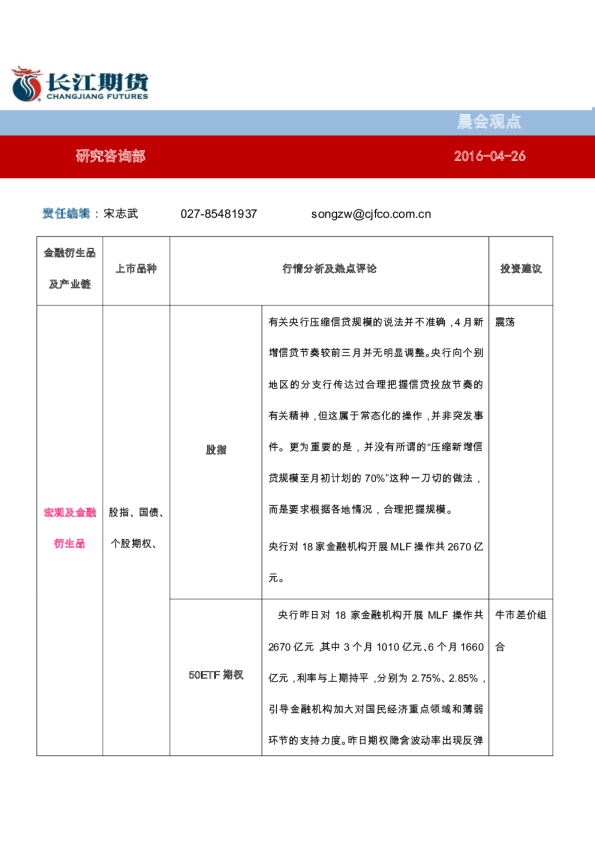 长江期货晨会观点
