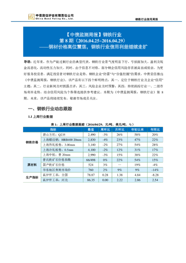 钢材价格高位震荡，钢铁行业信用利差继续走扩