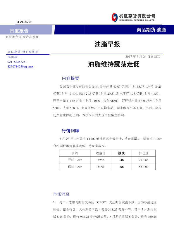 油脂早报：油脂维持震荡走低