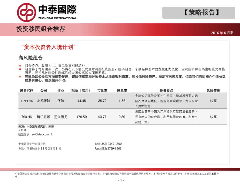 投资移民组合推荐