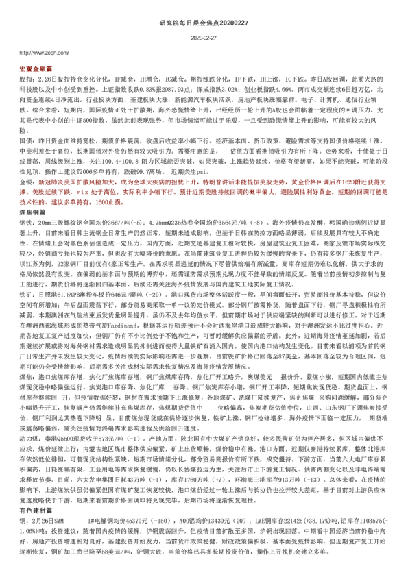 研究院每日晨会焦点