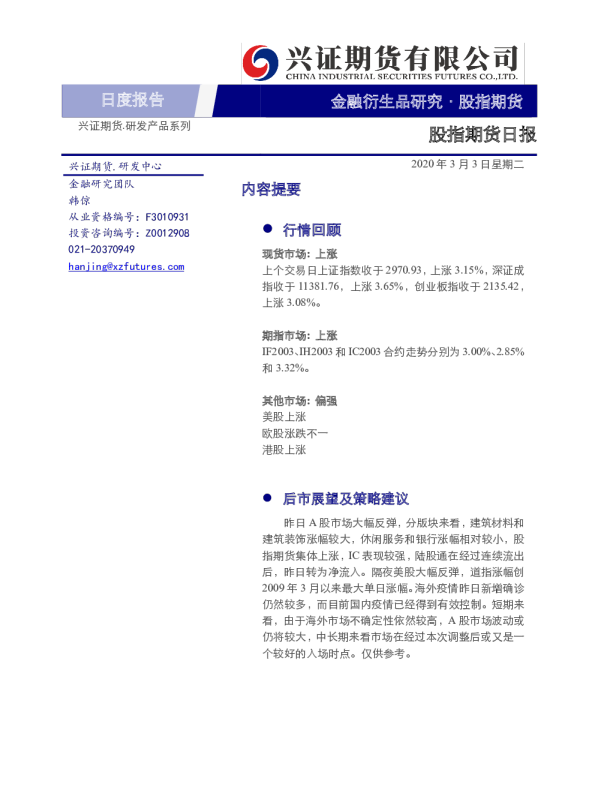 股指期货日报