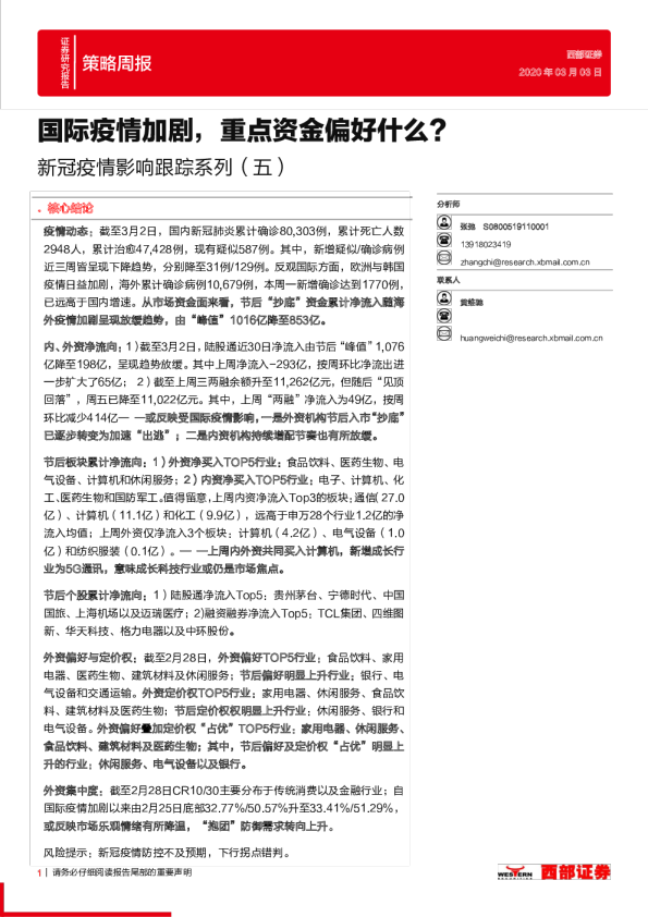 新冠疫情影响跟踪系列（五）：国际疫情加剧，重点资金偏好什么？