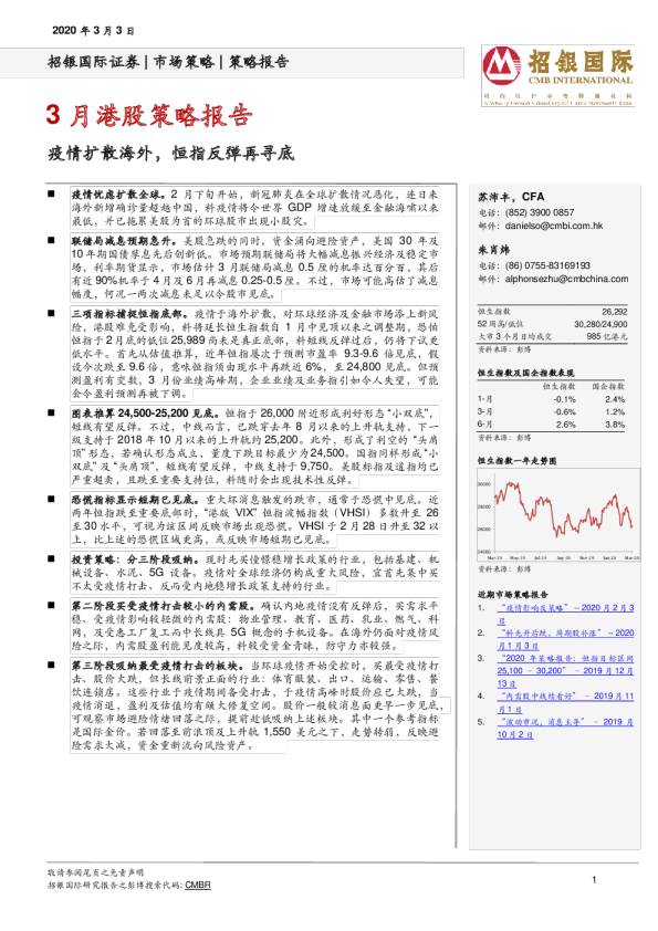 3月港股策略报告：疫情扩散海外，恒指反弹再寻底
